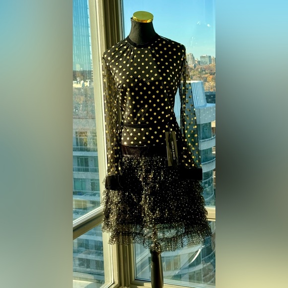 🆕 BRONX & BANCO 🧿 NWT Suns Mesh & Velvet Fit & Flare Mini Dress - Sz L - US 8 - Picture 5 of 16